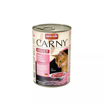 Carny Adult 400 g konservai suaugusioms katėms su jautiena, kalakutiena ir krevetėmis