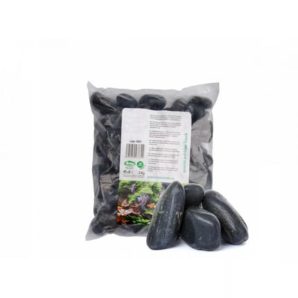 Dekoracija akvariumui juodi natūralūs akmenys, 2 kg