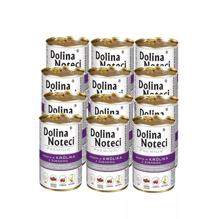 Konservai šunims su triušiena ir spanguolėmis Dolina Noteci Premium, 12 x 400 g
