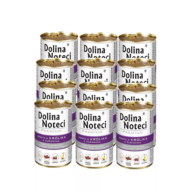 Konservai šunims su triušiena ir spanguolėmis Dolina Noteci Premium, 12 x 400 g