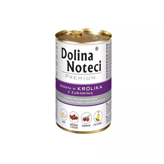 Konservai šunims su triušiena ir spanguolėmis Dolina Noteci Premium 400 g