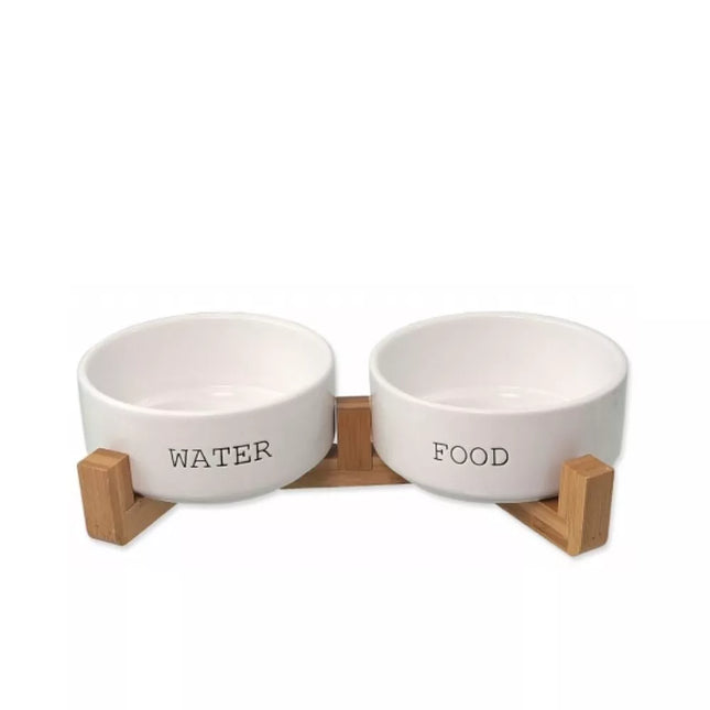 Dubenėliai su bambukiniu stovu, M, baltos spalvos