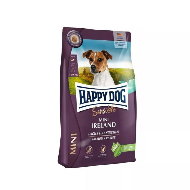 Happy Dog Mini Ireland visavertis pašaras mažų veislių suaugusiems šunims su triušiena ir lašiša, 800 g