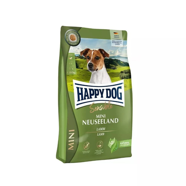 Happy Dog Mini Neuseeland visavertis pašaras mažų veislių suaugusiems šunims su ėriena ir ryžiais, 10 kg