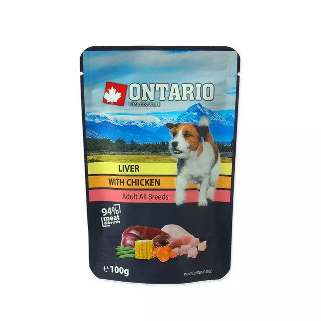 Ontario konservai šunims su kepenėlėmis ir vištiena sultinyje, 100 g