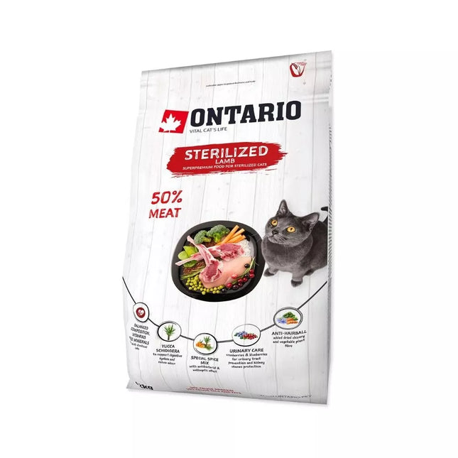 Ontario visavertis pašaras sterilizuotoms katėms Cat Sterilised Lamb, 2 kg