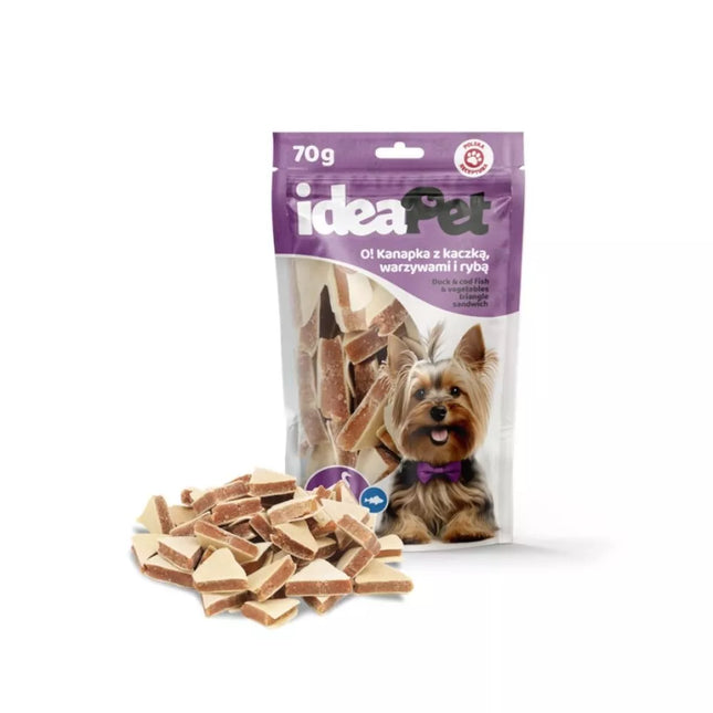 Skanėstas šunims trikampėliai su antiena, daržovėmis ir žuvimi, 70 g